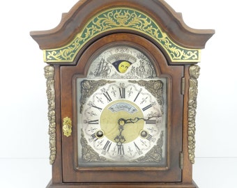Holandés Vintage Antiguo GRANDE RARE Warmink Wuba Mantel Mantle Escritorio Mesa Estante Reloj (era Junghans Mauthe Hermle)