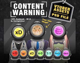 Vtuber/PNGTuber Content Warning Assets with Customizable PSD File!