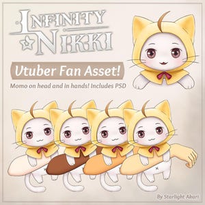 Infinity Nikki - Momo pet PNG Vtuber Asset! (Includes PSD for custom skintones!)