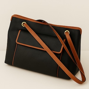 Authentic Vintage Bottega Veneta Marco Polo Tote – Black & Cognac