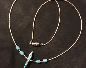 Collar fetiche vintage de turquesa de plata líquida de nativos americanos - Pájaro turquesa de ley, joyería del suroeste