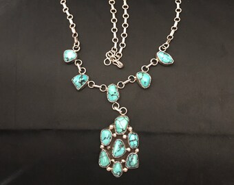 Reduced: Native American Navajo Turquoise Necklace Signed RD Rose Draper Native American Navajo Silversmith