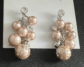 Pendientes vintage Givenchy con cascada de perlas y diamantes de imitación