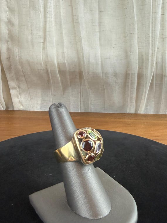 Statement Sterling Silver Multi Gemstone Dome Rin… - image 5
