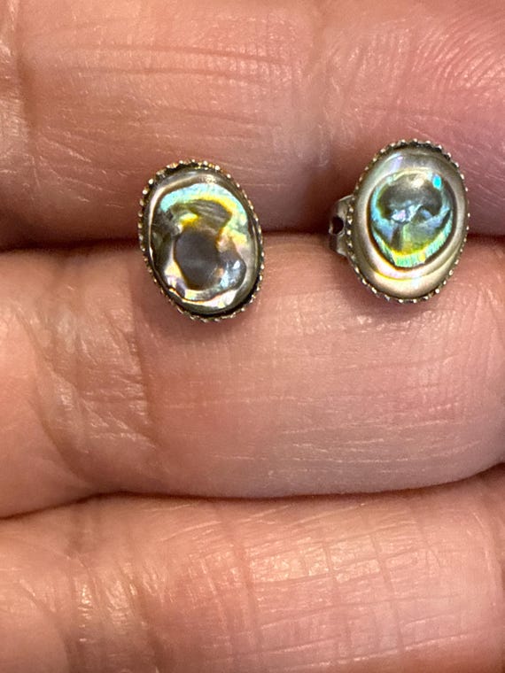 Tiny Abalone Shell Stud Earrings – Vintage Irides… - image 7