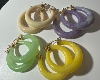 Joan Rivers 4 Gold Plate Lucite Hoops Earrings 90s-Sold Separately