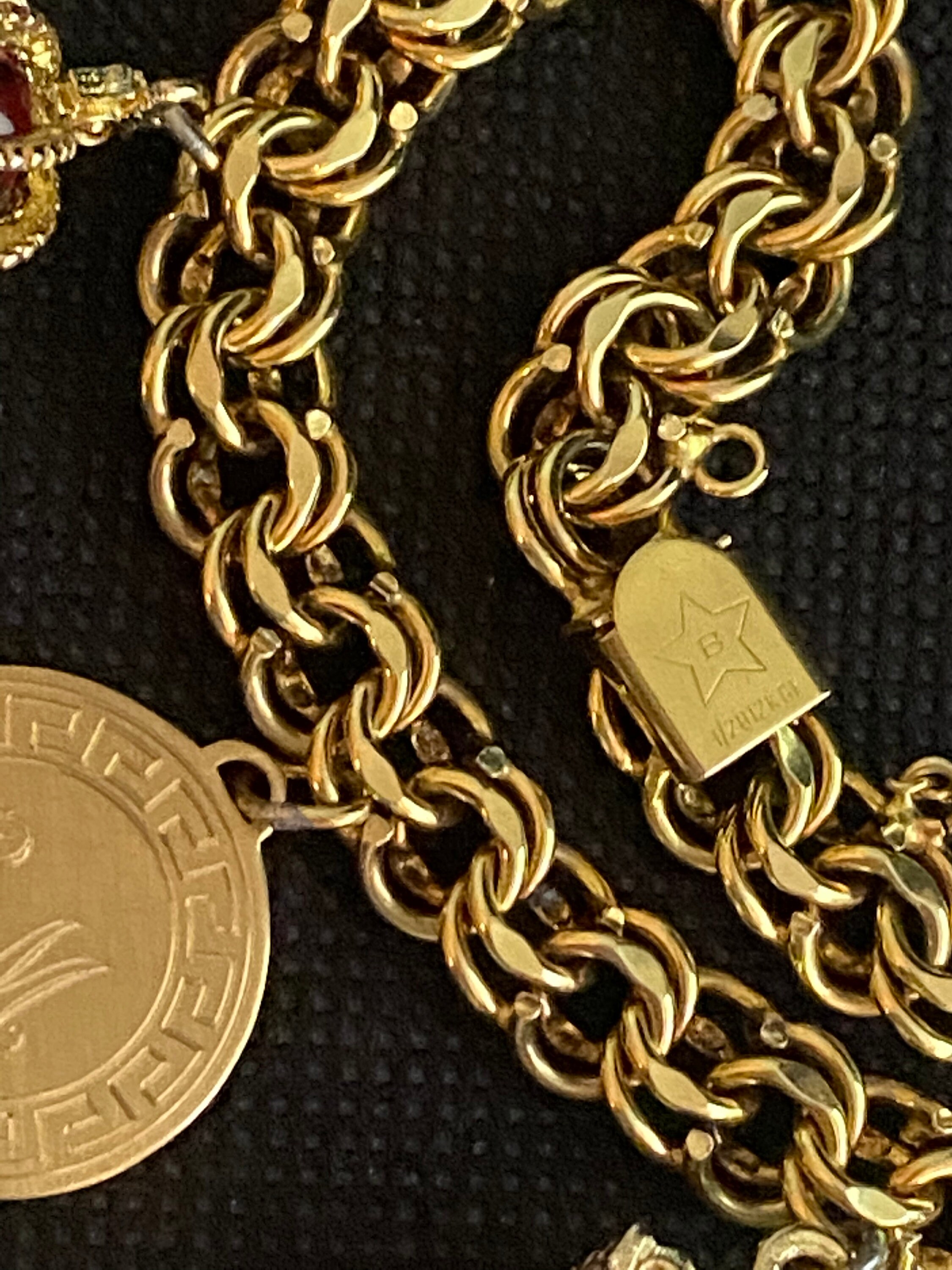 Vintage Gold filled Charm Bracelet – telephone – urn – gold sterling –  crown bermuda bahama – mechanical house – poodle – nautical fish – –  Schooner Chandlery