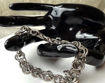 Vintage JB Sterling Silver Charm Bracelet Jacoby Bender Double Links Chunky Bracelet