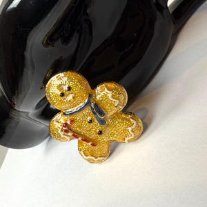 Christmas Gingerbread Man,With  Scarf & Candy Cane Brooch / Pin VTG.