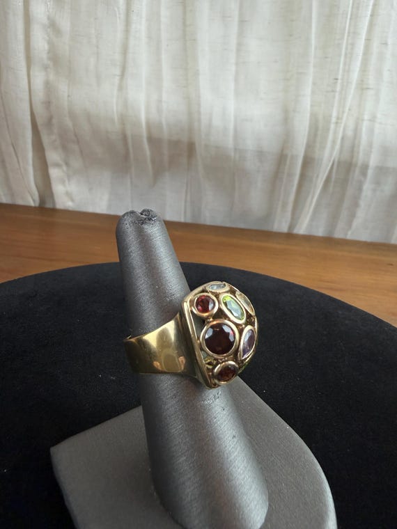Statement Sterling Silver Multi Gemstone Dome Rin… - image 8