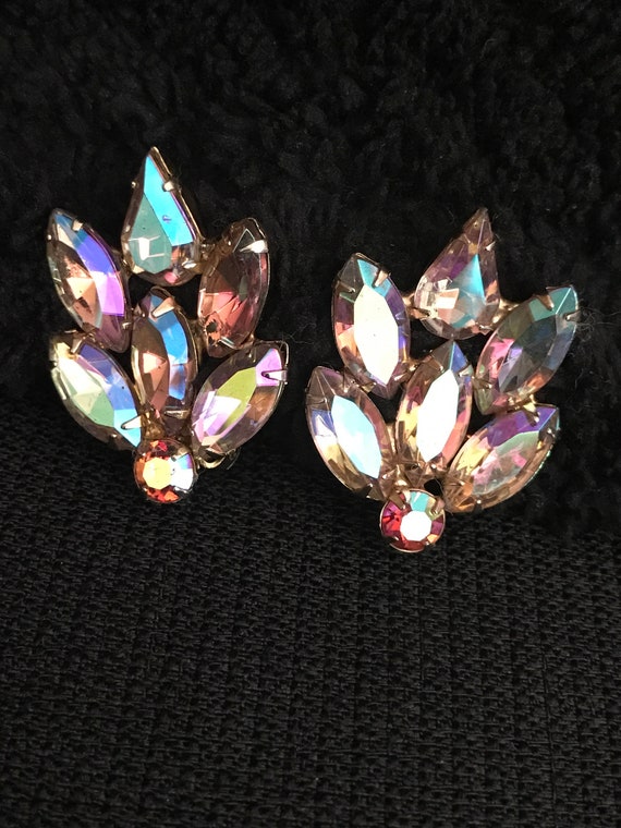 Garne AB Rhinestone Clip Earrings-Garne NY 1950's