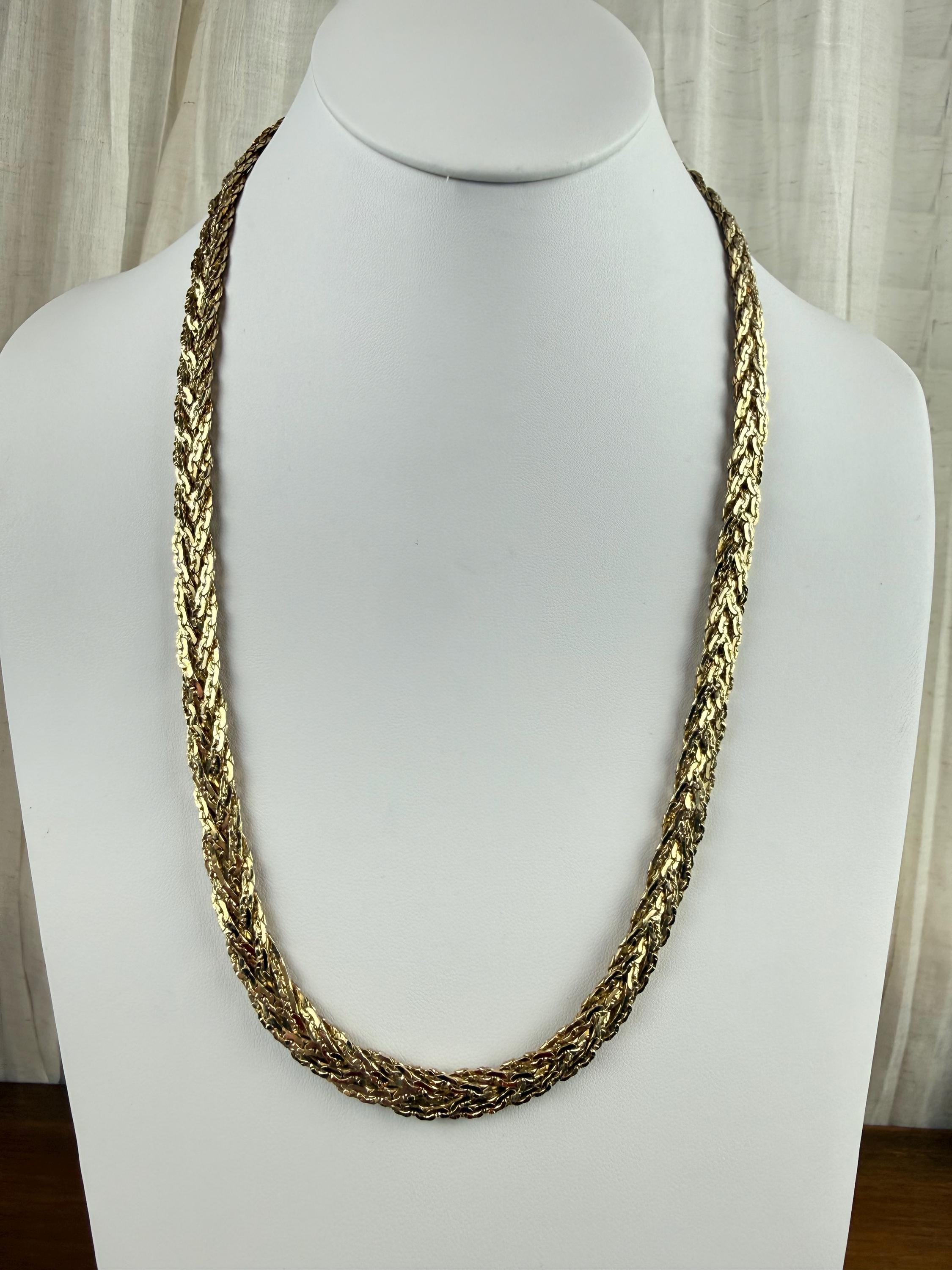 Vintage Woven Chain Necklace 24” | Korea Marked | Gold Tone