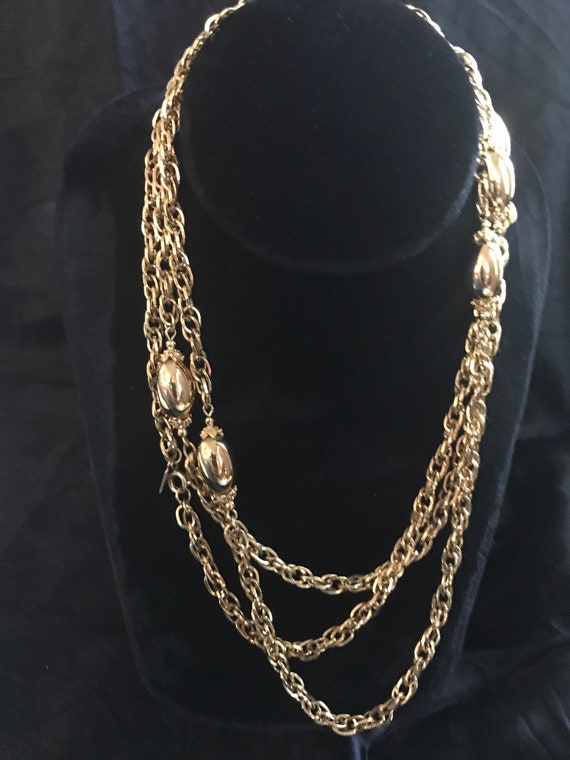 MONET Gold Tone Flapper Style, Long Chain Necklac… - image 1