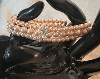 Vintage Champagne Faux Pearl Rhinestone Bracelet