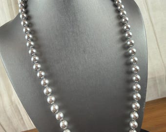 Vintage Monet Long Silver Ball  Bead Necklace Signed 26 Inch