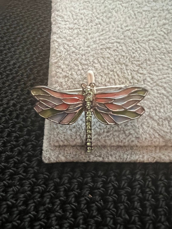 Monet Enamel Rhinestone Dragonfly Brooch Pin