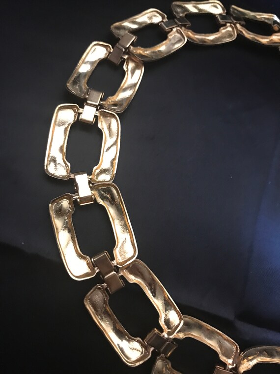 Vintage Hammered Square Link Necklace-Bold Gold T… - image 6