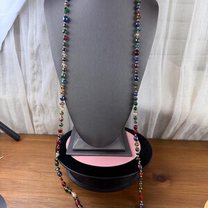 Vintage Multicolor Iridescent Glass Beaded Necklace-Art Glass Beads Long Necklace 1970s image 4