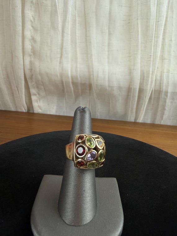 Statement Sterling Silver Multi Gemstone Dome Rin… - image 7