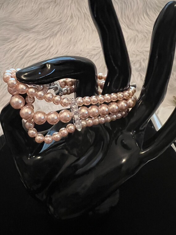 Vintage Champagne Faux Pearl Rhinestone Bracelet - image 6