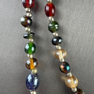 Vintage Multicolor Iridescent Glass Beaded Necklace-Art Glass Beads Long Necklace 1970s image 5