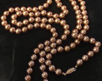 Vintage Glass Pearl Necklace-Hand Knotted Simulated Champagne Pearl