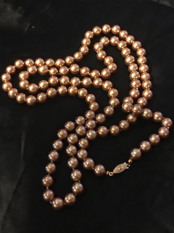 Vintage Glass Pearl Necklace-Hand Knotted Simulat… - image 1