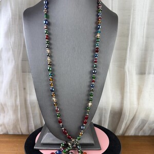 Vintage Multicolor Iridescent Glass Beaded Necklace-Art Glass Beads Long Necklace 1970s image 2