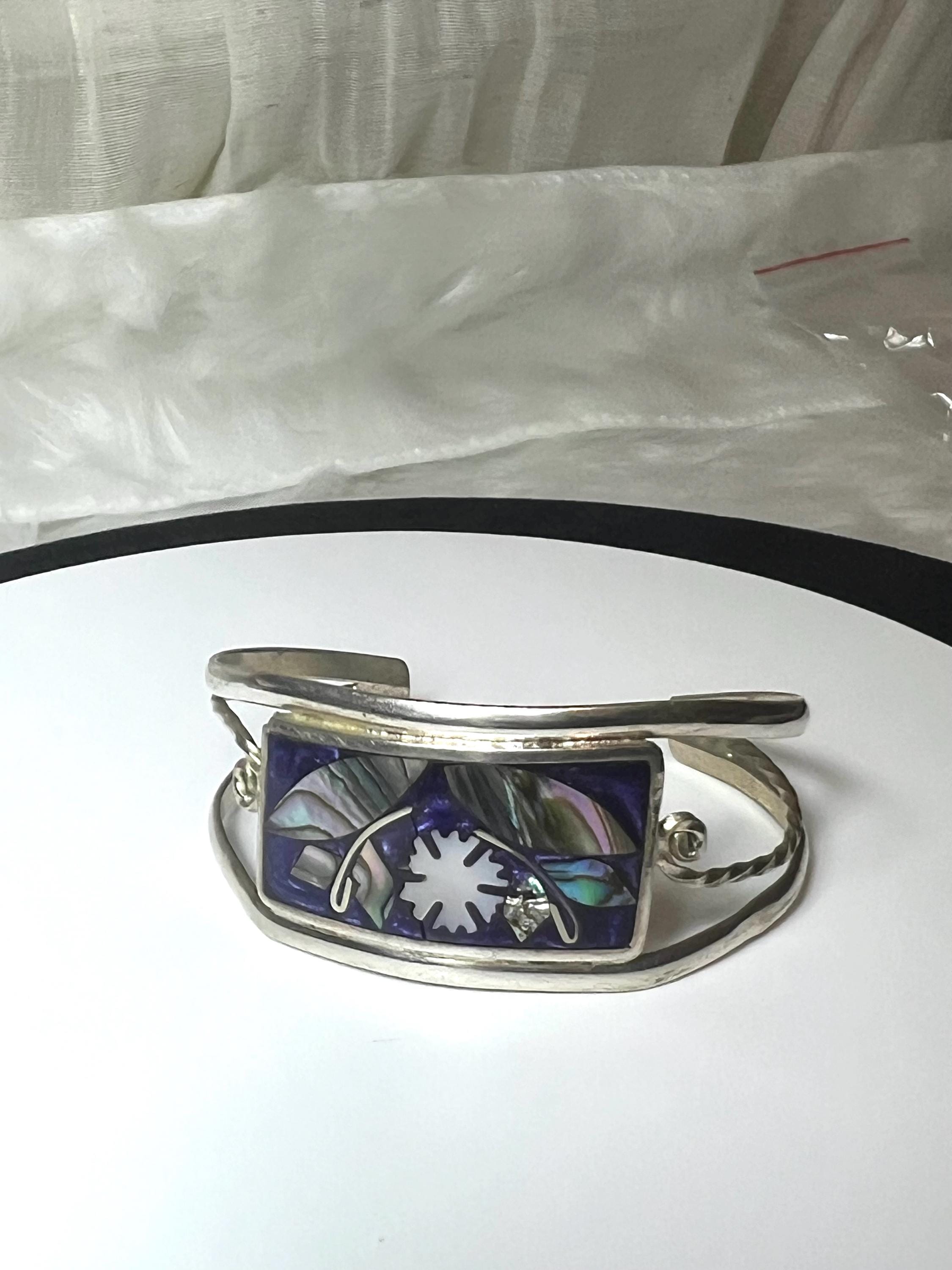 Vintage Mexican Alpaca Silver Abalone Inlay Cuff Bracelet. - Etsy