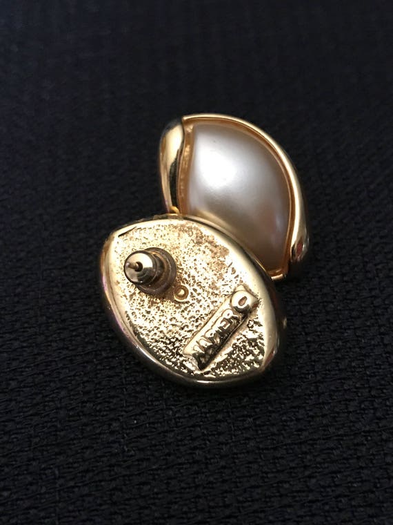 Napier Gold Tone Faux Pearl ,Post (Pierced) Earri… - image 2