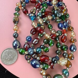 Vintage Multicolor Iridescent Glass Beaded Necklace-Art Glass Beads Long Necklace 1970s image 6