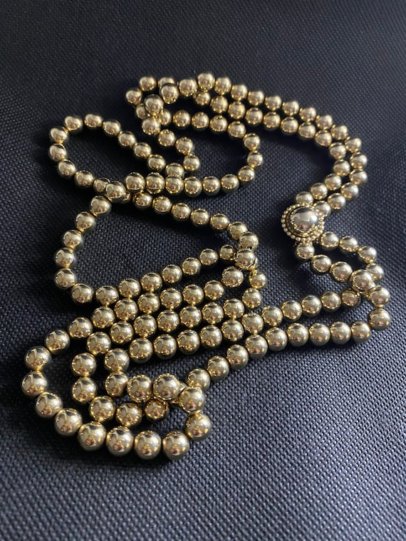 Vintage Double Strand Slide Gold Plated Metal Beads Button Clap Necklace