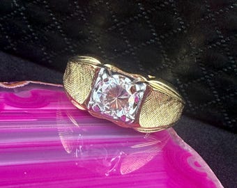 Vintage Lindenwold CZ  14K HGE by Vargas, Simulated Diamond. Statement Cocktail Ring Size 13.5