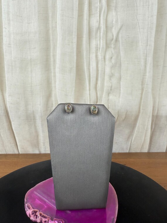 Tiny Abalone Shell Stud Earrings – Vintage Irides… - image 3