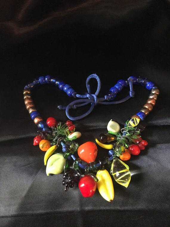 Vintage Venetian Glass Fruit Salad Blue Satin Cor… - image 9