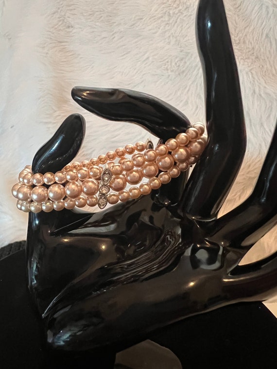 Vintage Champagne Faux Pearl Rhinestone Bracelet - image 3