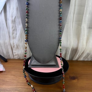 Vintage Multicolor Iridescent Glass Beaded Necklace-Art Glass Beads Long Necklace 1970s image 8