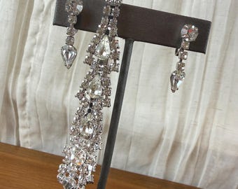 Conjunto de pulsera y pendientes de diamantes de imitación vintage con cierre de rosca, joyería nupcial de cristal en forma de lágrima en tono plateado.