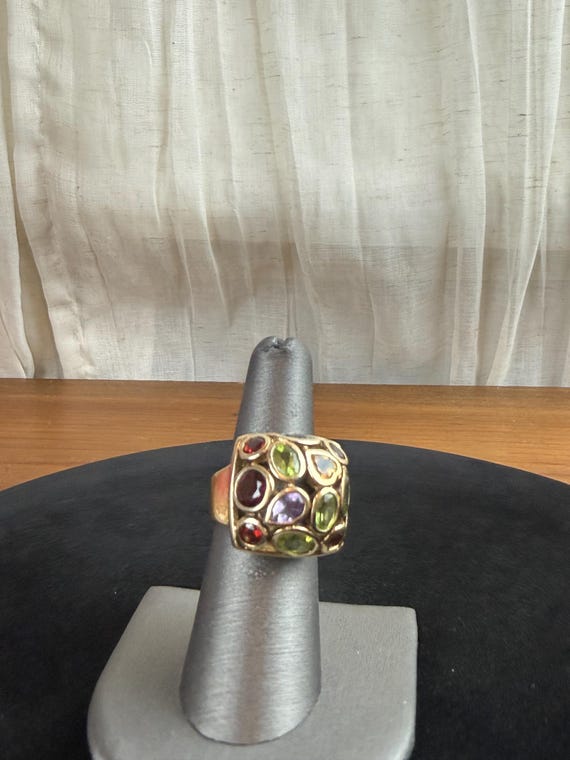 Statement Sterling Silver Multi Gemstone Dome Rin… - image 2