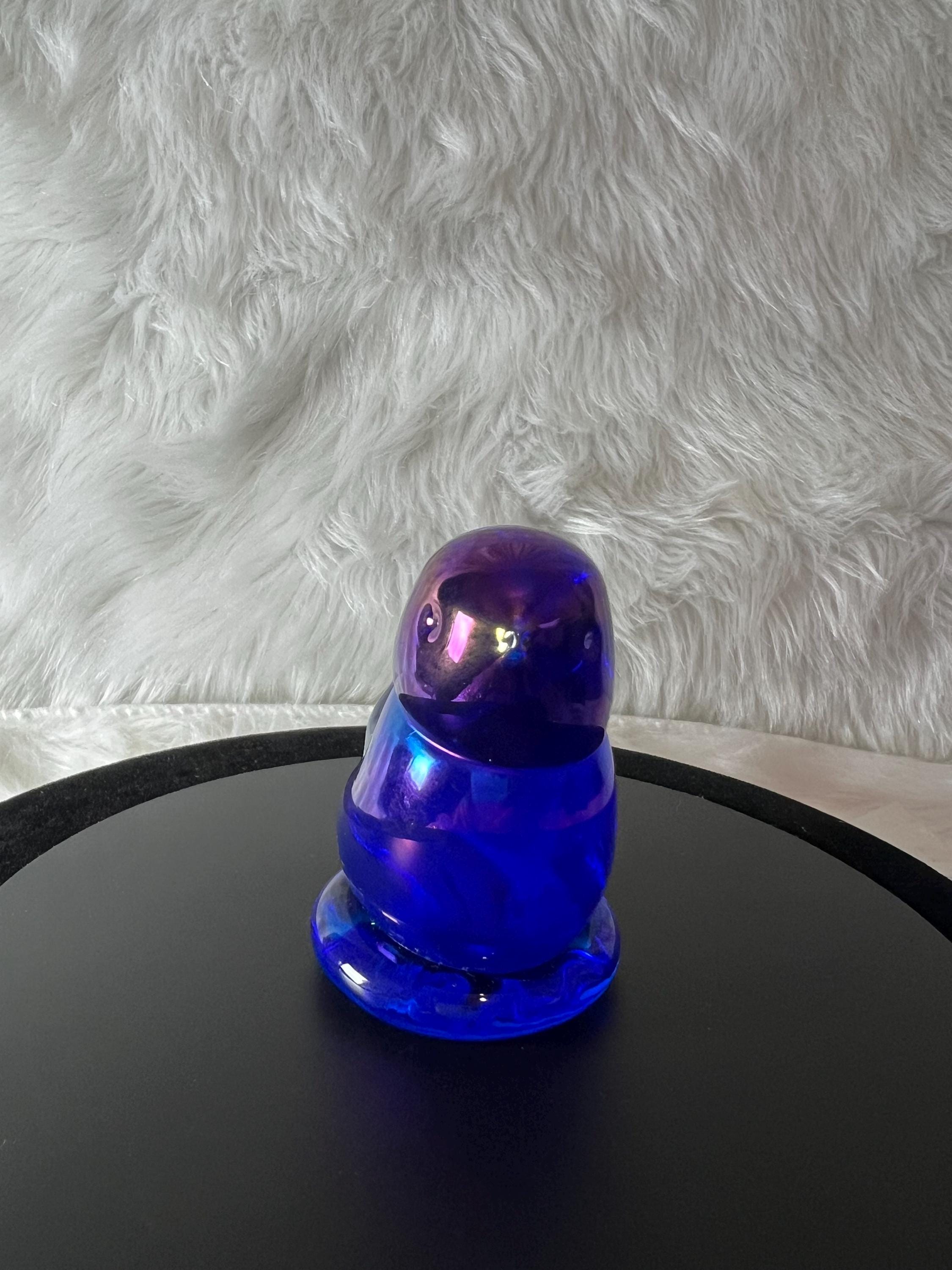 Leo Ward Terra Studio Blue Iridescent Bird Carnival Glass Signed