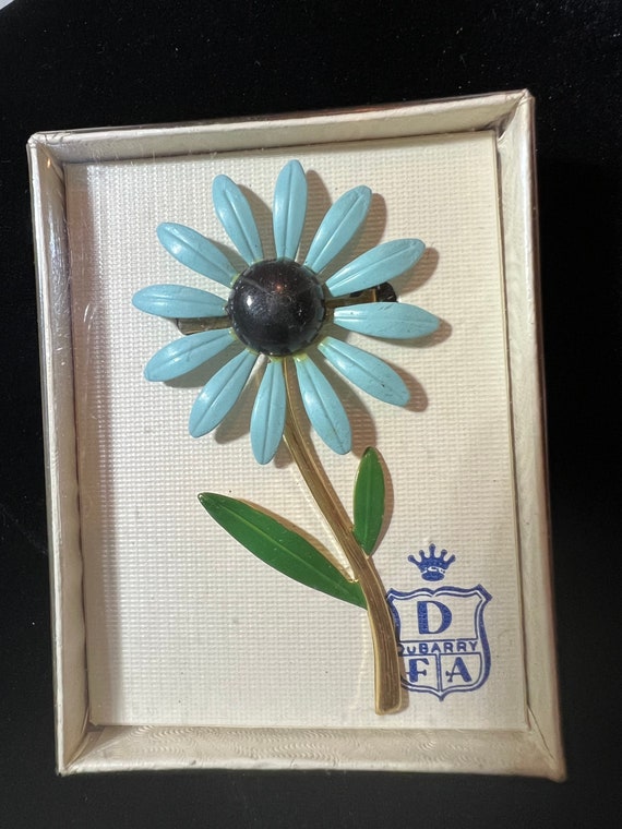 Vintage Dubarry Blue Enamel Floral Brooch Pin-Dais