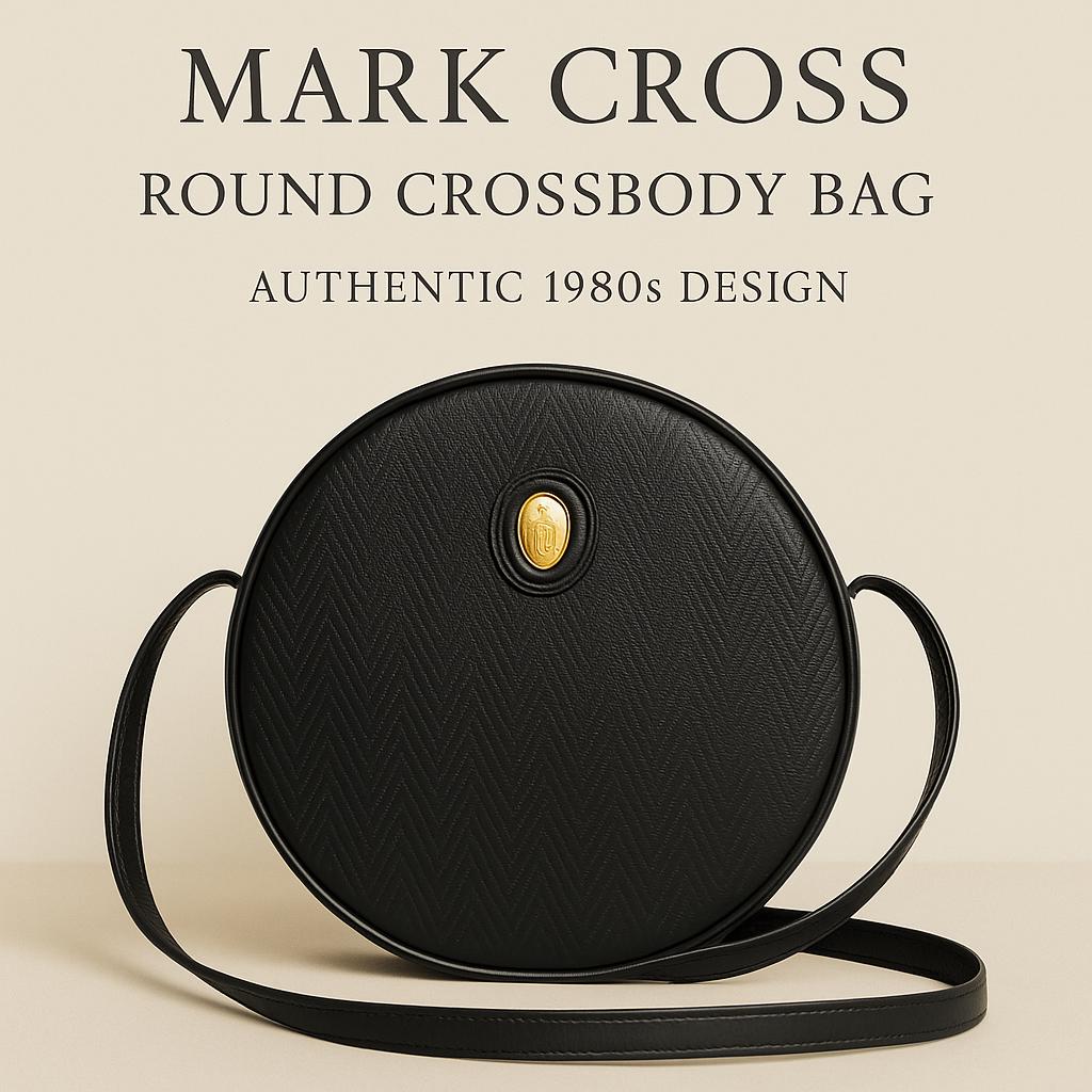 Vintage Mark Cross Round Crossbody Bag – Black Leather