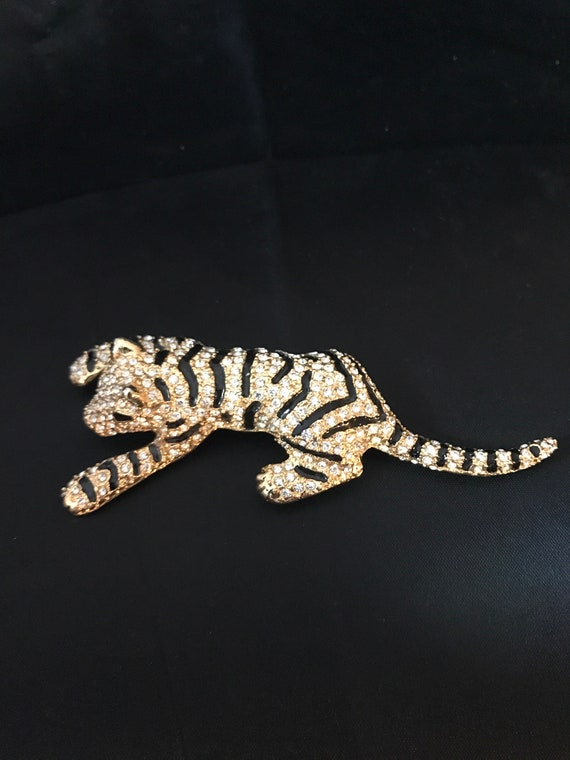 Vintage Rhinestone Tiger Brooch Signed Giovanni -G