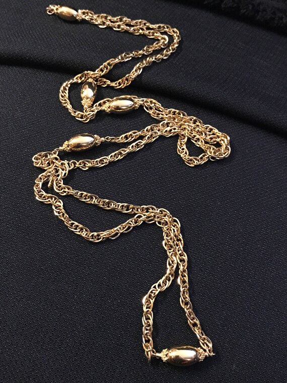 MONET Gold Tone Flapper Style, Long Chain Necklac… - image 2