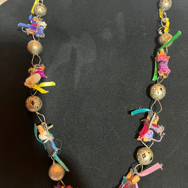 Vintage Mexican Wedding Necklace With People Dolls And Ribbons