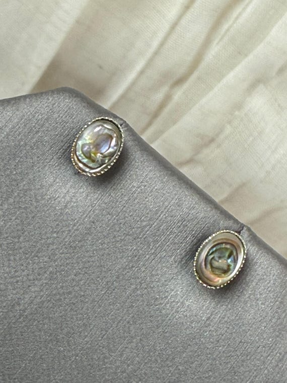 Tiny Abalone Shell Stud Earrings – Vintage Irides… - image 1