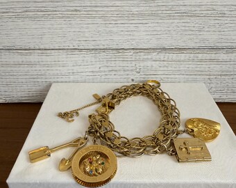Vintage Monet Mother Love Heart Link Charm Bracelet Bible Tools