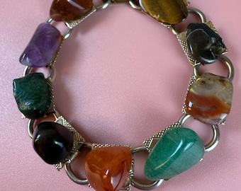 Pulsera vintage de piedras semipreciosas de mediados de siglo, años 70.