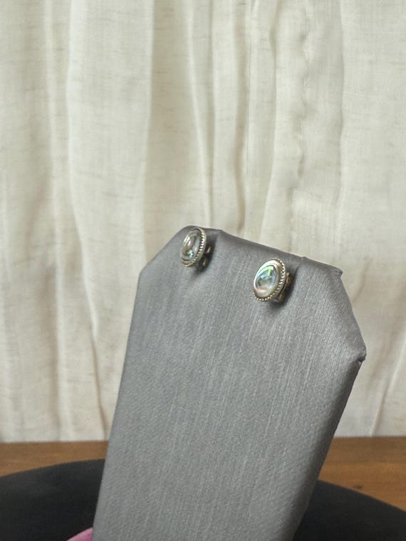 Tiny Abalone Shell Stud Earrings – Vintage Irides… - image 4