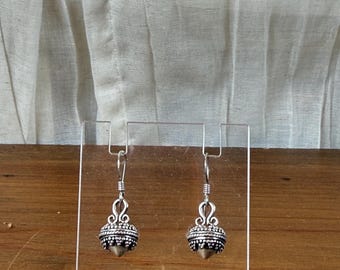 Vintage Sterling Silver Balinese Style Dangle Earrings Granulated Boho Ethnic Jewelry